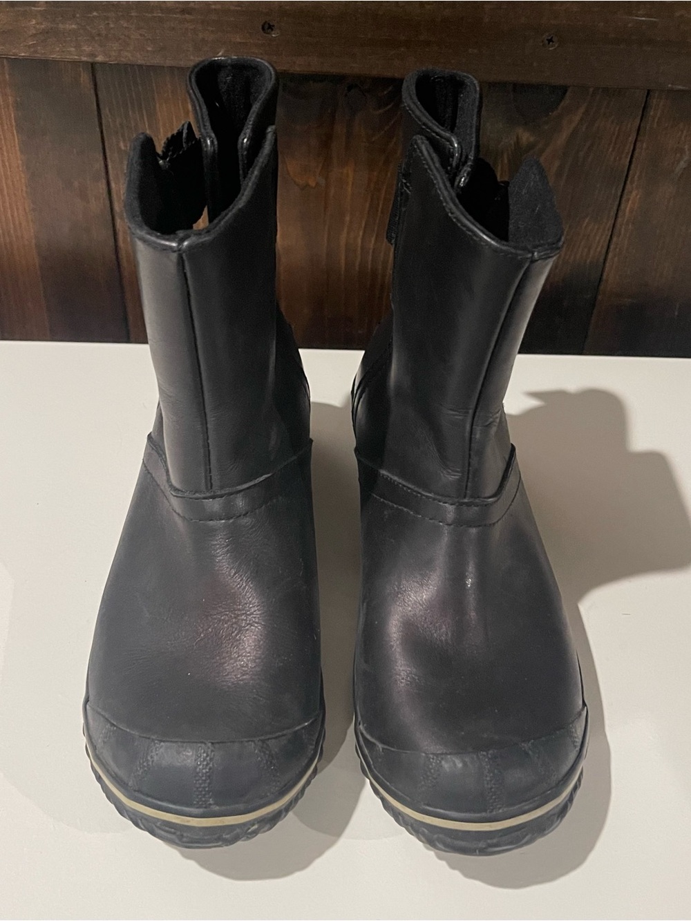 Sorel Womens 8.5 Black Slimboot Leather Pull On Rain Boots Waterproof Granola - Picture 2 of 11